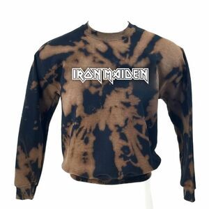IRON MAIDEN Heavy Metal Rock Band Acid Wash Pullover Crewneck Sweatshirt Y2K rap